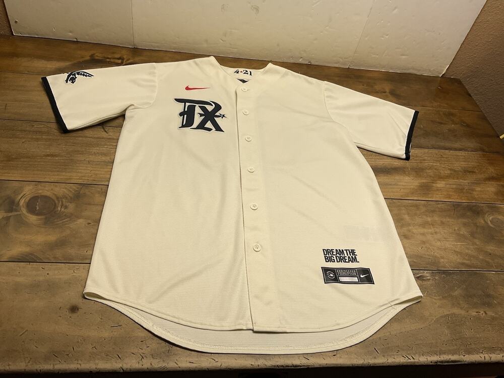 Texas Rangers Nike City Connect Player Jersey #15 Size Medium Cream White